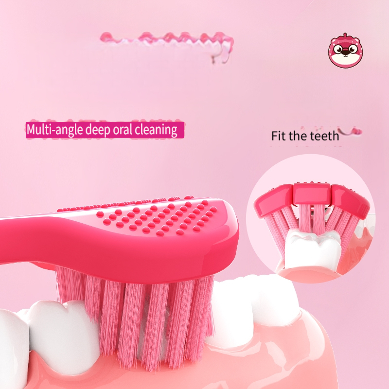 Cute Strawberry Bear Three-Sided Toothbrush, 2-Pack