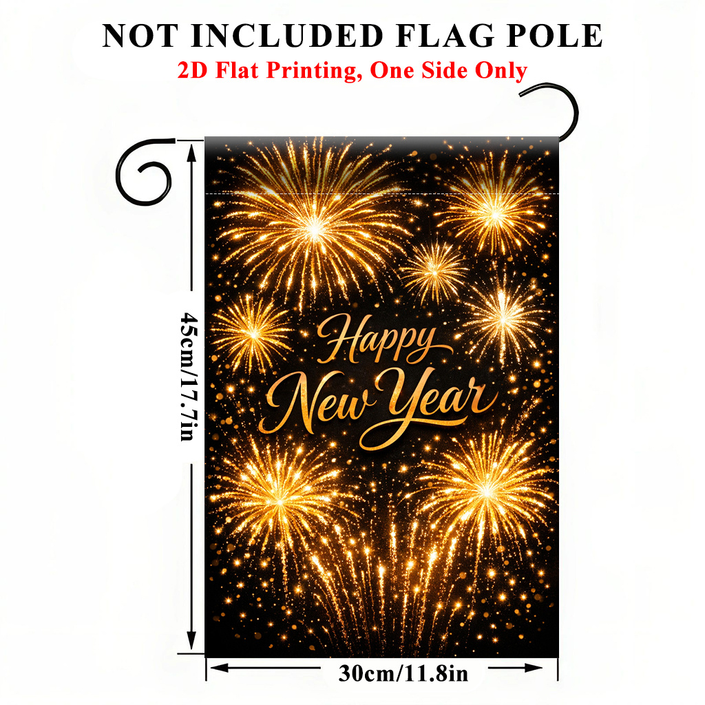 TEMU 2d Flat - 2d Flat Printing Garden Flag 1pc, Happy New Year Fireworks Garden Flag - Single-sided Print, Durable Polyester Outdoor Decor For Home