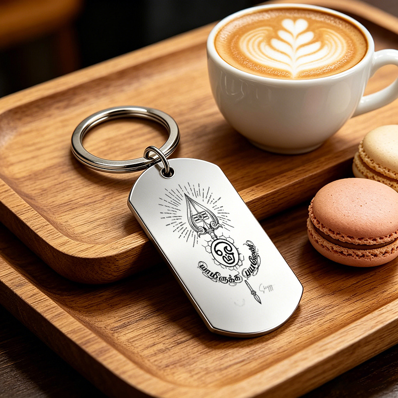 TEMU 1pc Metal Laser Engraved Spear Silhouette Keychain, Military Tag Style Car Pendant, Religious Chain, Suitable As A Gift For In , Holiday Gift