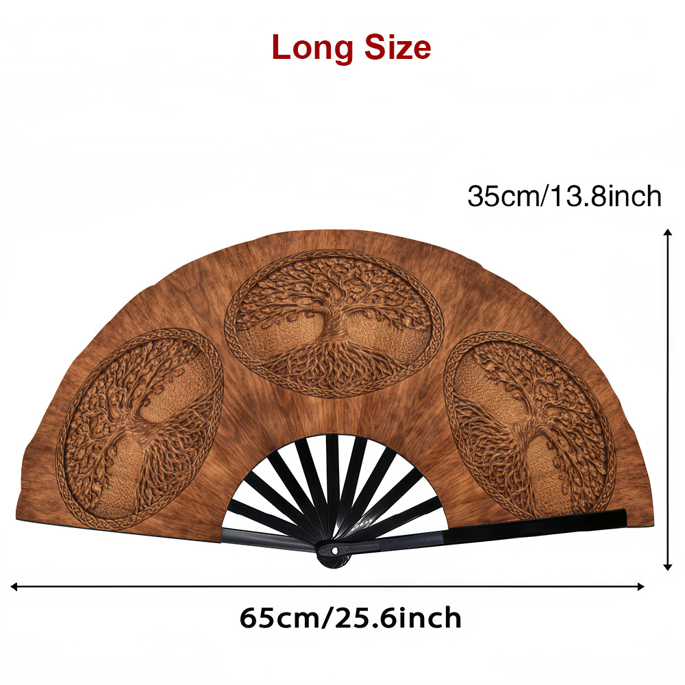 TEMU Éventail pliant en bois rétro avec texture d'arbre de vie sculpté, totem d'arbre ancien sculpté à , design attrayant, meilleur cadeau pour des