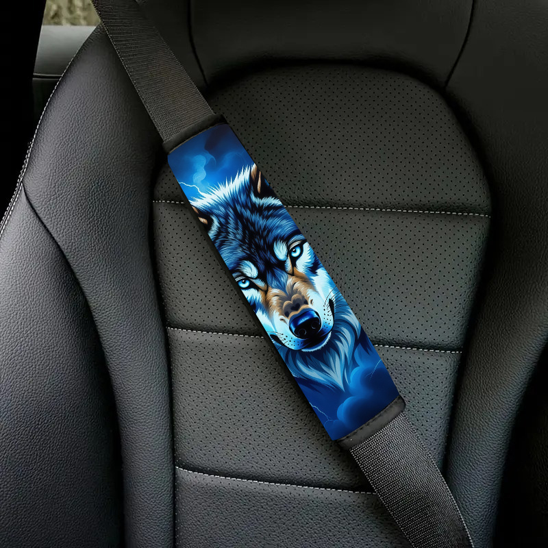TEMU 1pc Wolf Car Seat Belt Cover- Car Interior Accessory, Soft Fashion Seat Belt Shoulder Pads, Multifunctional Shoulder Strap Protector, Suitable