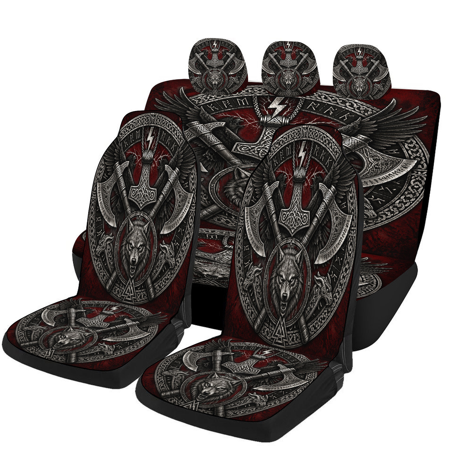 TEMU Viking Symbolism Pattern Car Seat Cover Set For Most Cars Trucks, Fashionable Breathable Car Seat Protector Covers Full Set, Universal Car Seat