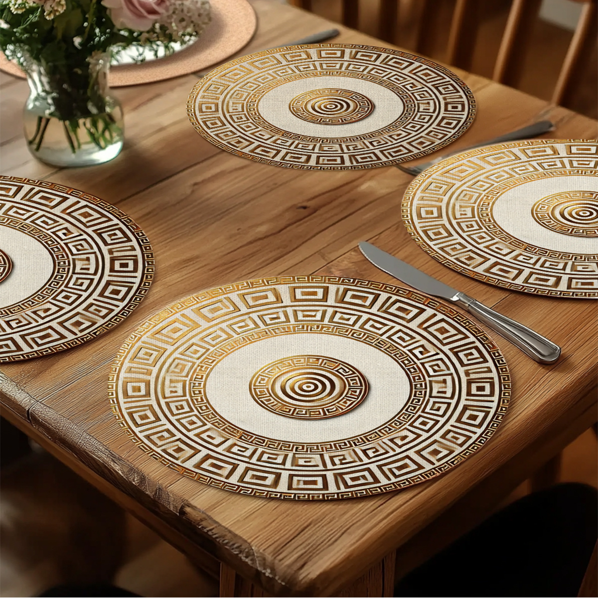 TEMU 4pcs de table sur le thème de la Grèce pour mariage et banquet, adaptés aux banquets, , fêtes grecques - Protections de table rondes avec clé