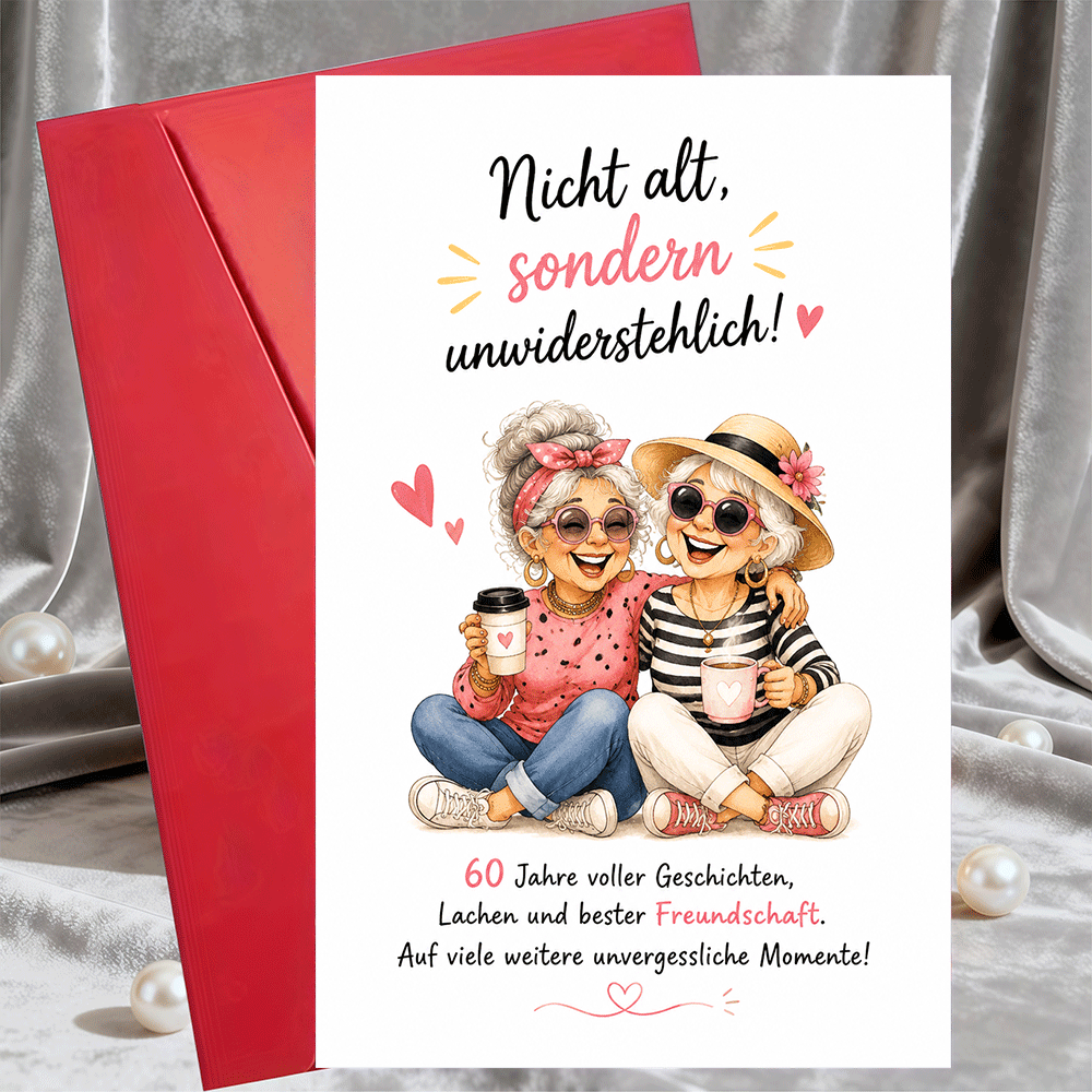 TEMU 1 Greeting Card + 1 Envelope Funny 60th Birthday Greeting Card For Best Friend Women Flat Design Elegant Gift For Her Milestone Celebration And