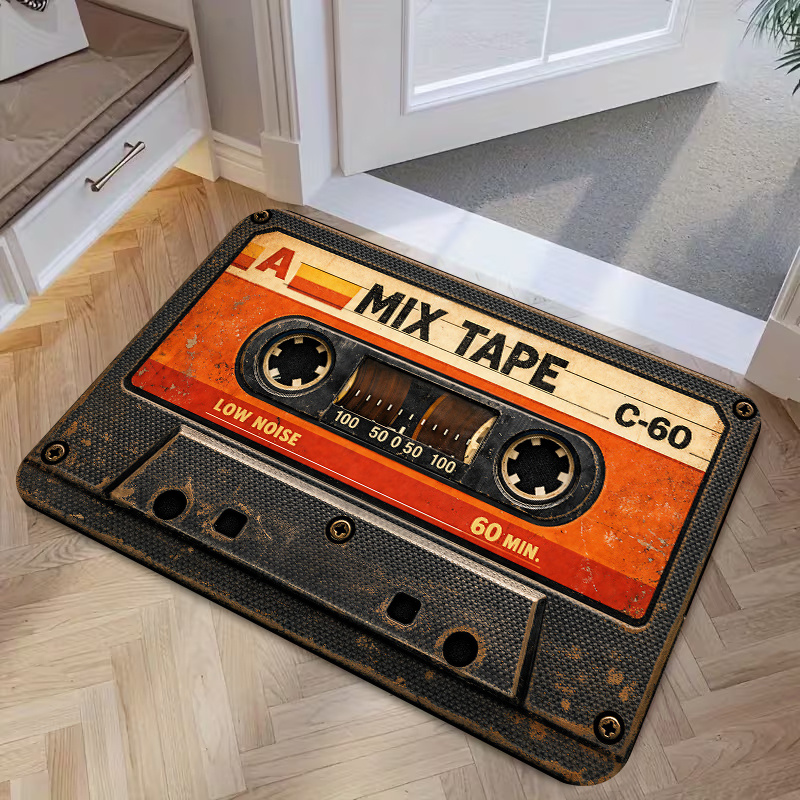TEMU 1pc, 2d Flat Printing, Retro Nostalgic Tape-shaped Welcome Mat, Perfect For Holiday Dining And Home Decor, Indoor/outdoor Party Decoration