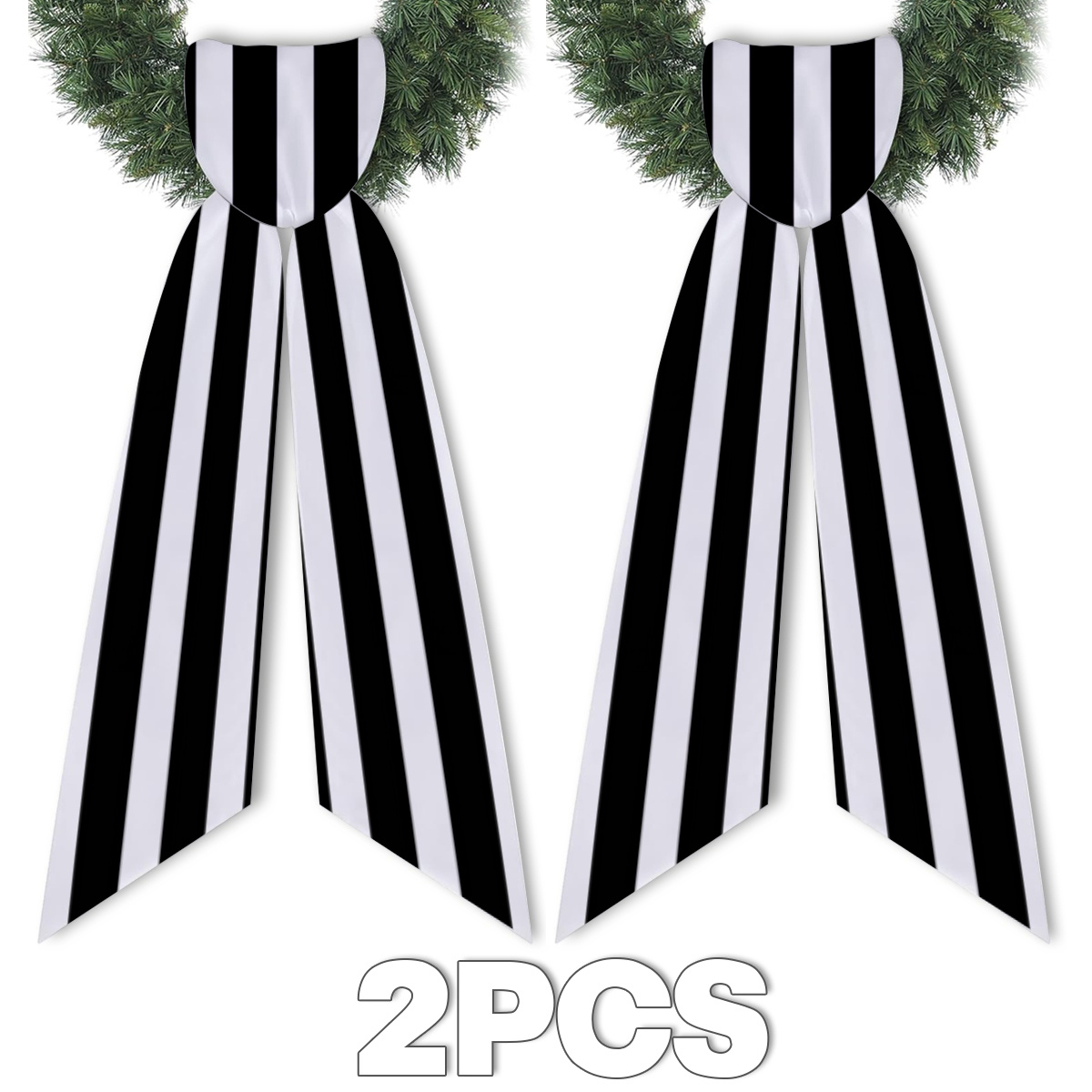 TEMU 2pcs Sash Bow Ribbon Accessories For Front Door Stripe Wreath Garland Sash Bow For Festival Yard Doorway Indoor Outdoor Bridal Shower Home Decor