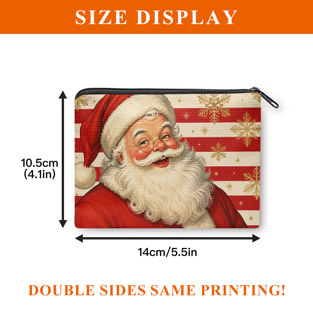 TEMU Coin Purse 1pc, Santa Claus With Stripes Double-sided Printed Coin Purse, Mini Wallet, Coin Pocket, Makeup Bag, Suitable For And, With Zipper