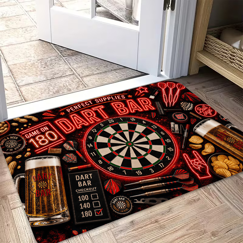 TEMU 1pc Pack, 2d Flat Printing, #dart Bar Themed Entrance Door Mat, Colorful Non-slip, Machine Washable Polyester Mat, Suitable For Home Decor,