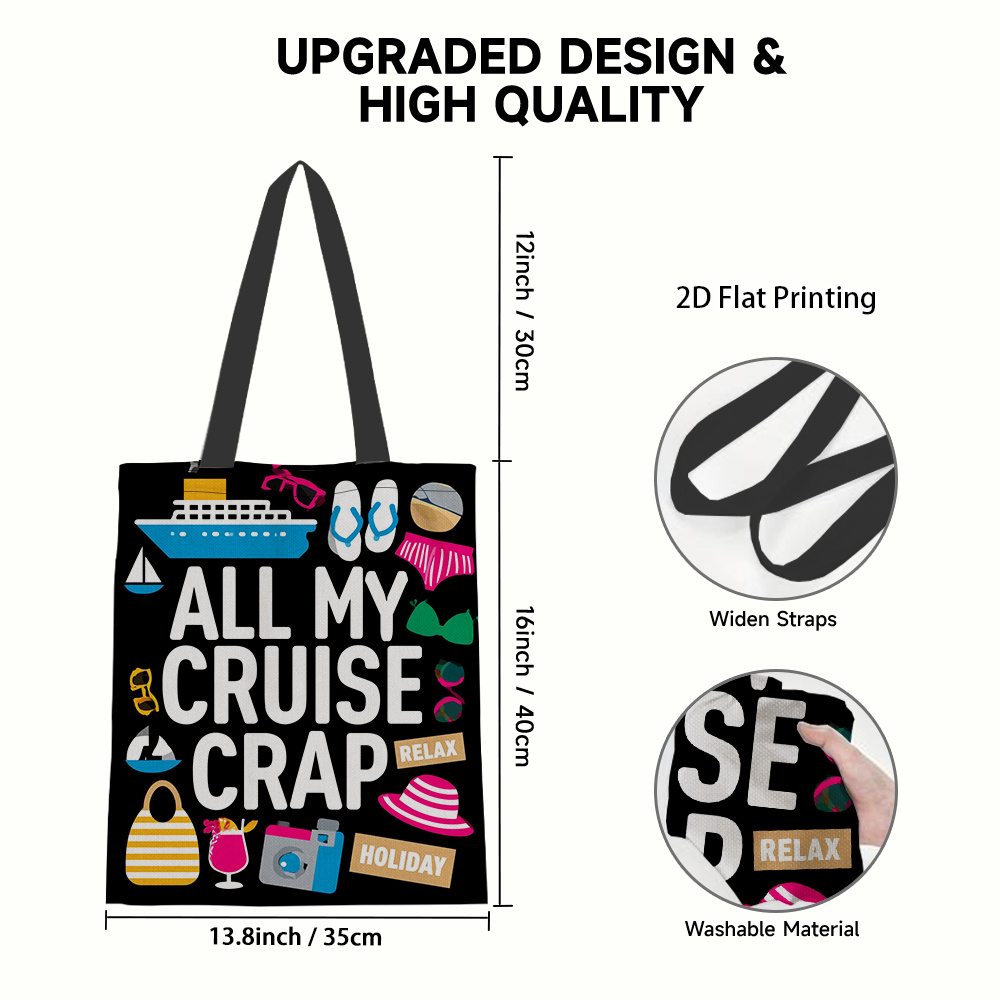 TEMU 1pc Cruise-themed Suitable For Office, Shopping, Family Gatherings & Holiday Events Bag - Rectangular Tote With Hot Transfer Print Patterns,