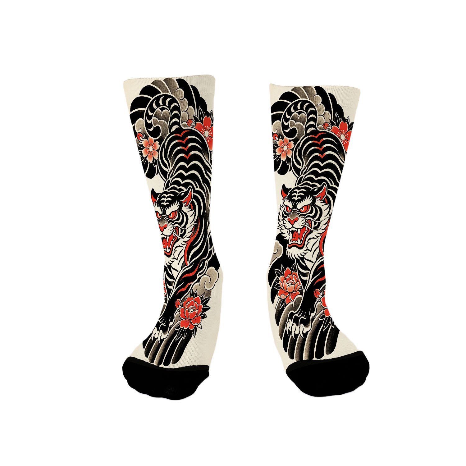 TEMU A Pair Of Domineering And Japanese -e Style Tiger And Floral Pattern Novelty Crazy Funny Sports Socks