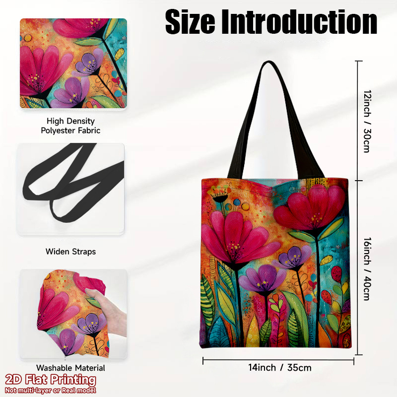 TEMU 1pc 2d Flat Printing Colorful Handpainted Tote Bag, Colorful Foldable Shopping Shoulder Bag For , Ideal For Daily Commuting, Beach Vacation,