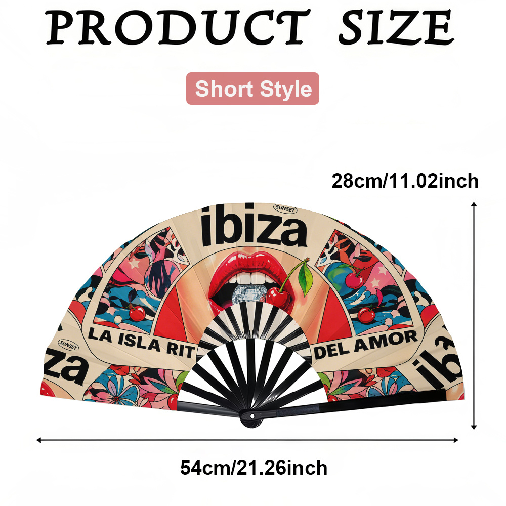 TEMU 1pc Women's Folding Fan, Ibiza Red Lipstick Cherry Fan, Fashionable Folding Fan, Trendy For Parties And Music Festivals, Portable Design, Summer