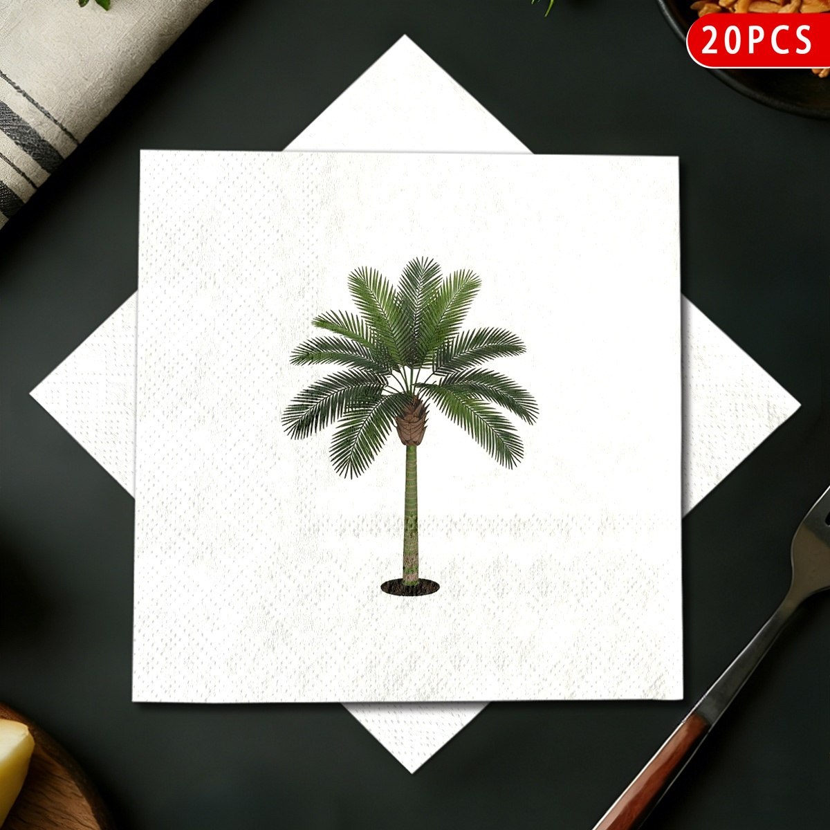 TEMU 20pcs Realistic Palm Tree Green Plant Dinner Napkins, Suitable For Birthday Parties, Parties, Garden Themed Parties, Anniversaries, And Various