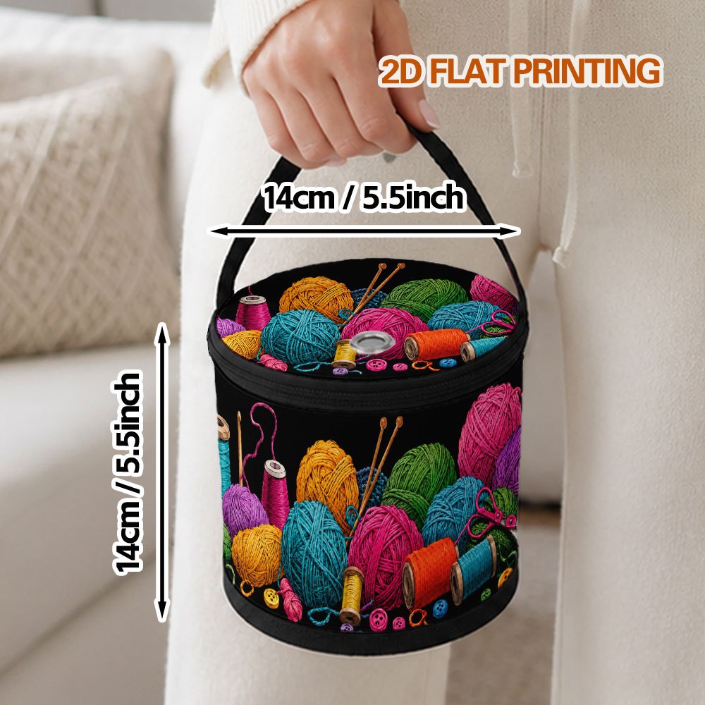 TEMU Sac de rangement 1 pièce avec motif de de laine colorée et de fournitures d'artisanat, sac de rangement pour laine à tricoter, porte-laine rond,