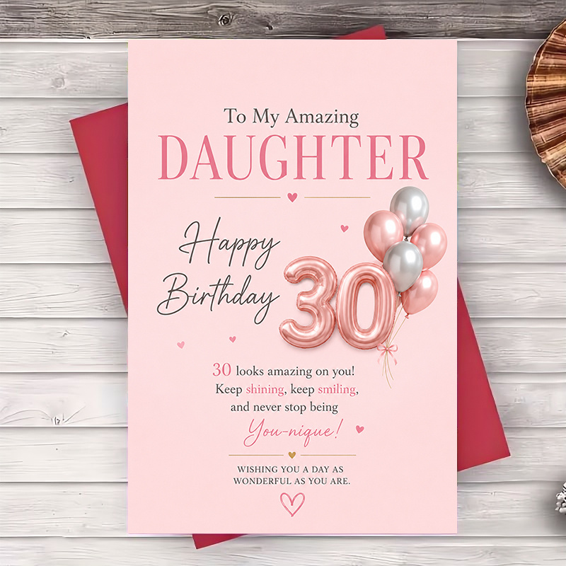 TEMU 1 Envelope And 1 Funny Greeting Card Happy 30th Birthday Card For Daughter Pink Floral Celebration Greeting Card For Her Birthday Party
