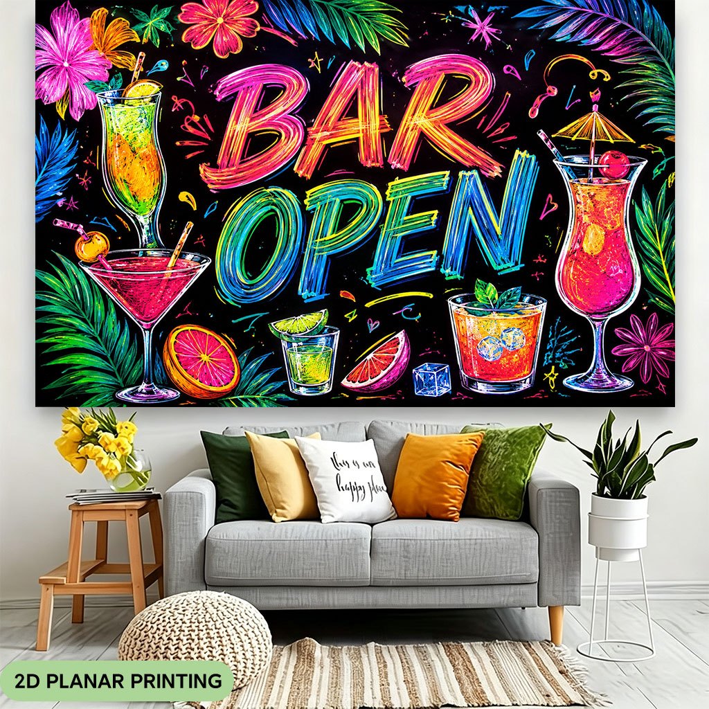 TEMU 2d Flat, 2d Flat Banner 1pc, Bar Neon Lights Open, Peleater Tiher Tete Po E A Anis Rthtay And Suner Aes Butalle Fos Derating And Eenrs Erating
