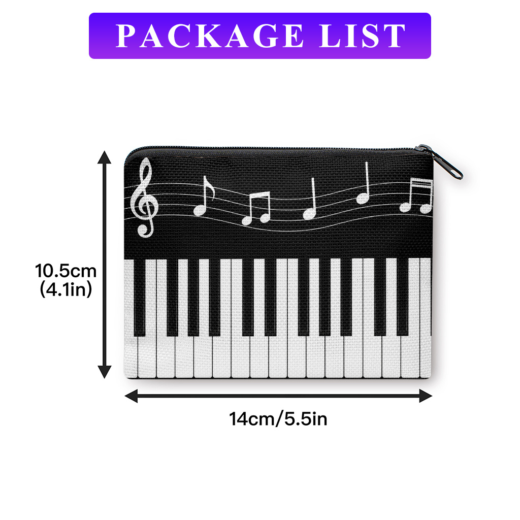 TEMU Piano Key Coin Purse Suitable For Keys & Storage, Compact Portable Music Wallet With Piano Keys & Notes, Machine Washable Organizer Gift For,,