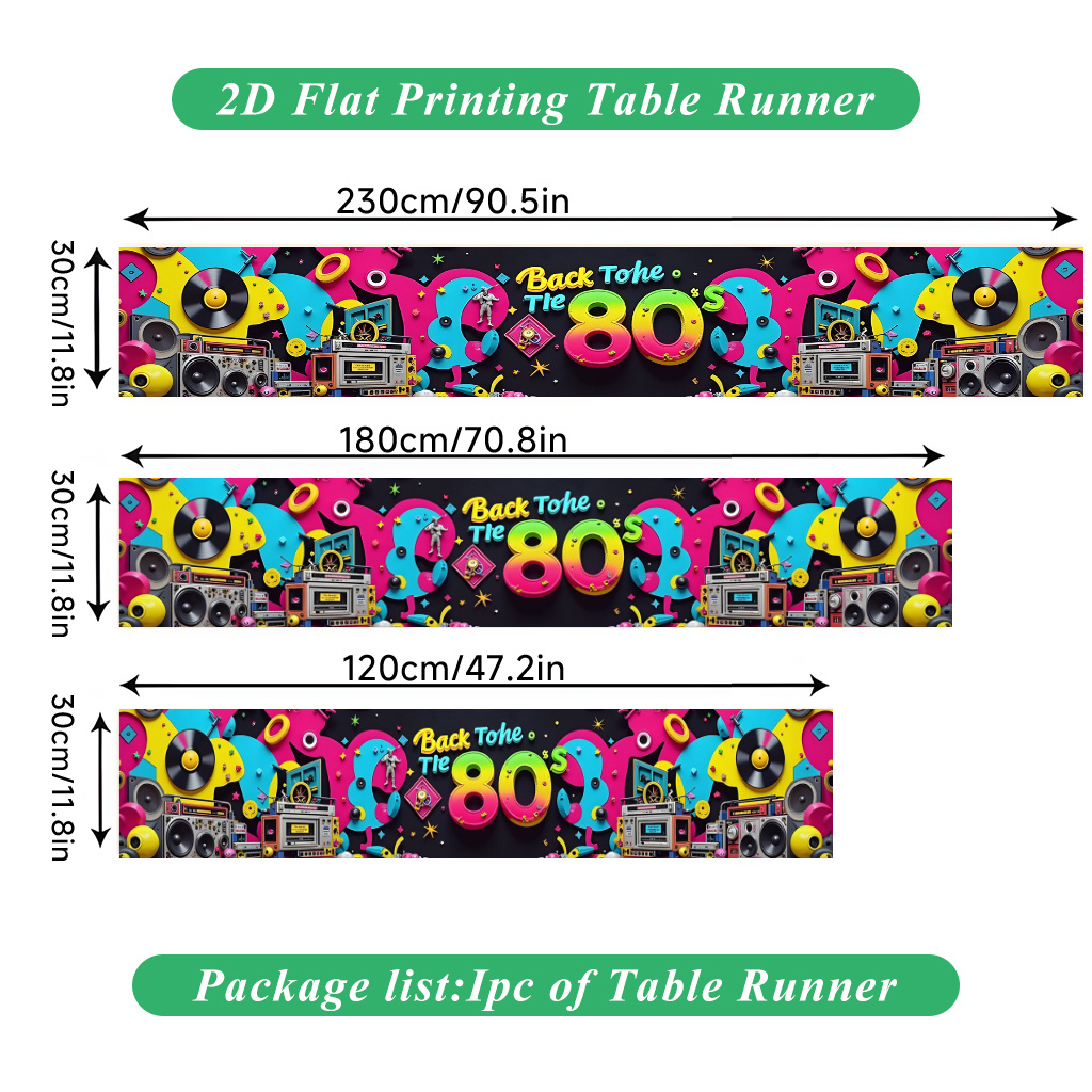 TEMU 1pc Retro 80s Themed Table Runner Suitable For Holiday Dining, Birthday Parties, Indoor/outdoor Decor - Vintage Back To , Polyester Suitable For
