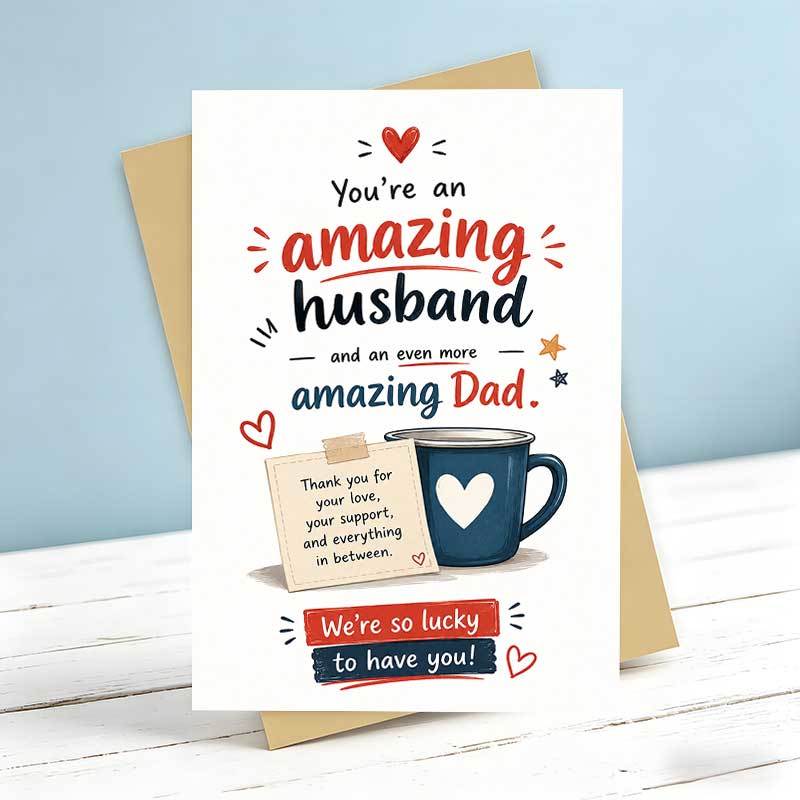 TEMU 1 Greeting Card + 1 Envelope Amazing Husband And Dad Greeting Card Fathers Day Birthday Anniversary Appreciation Gift For Him Father From Wife