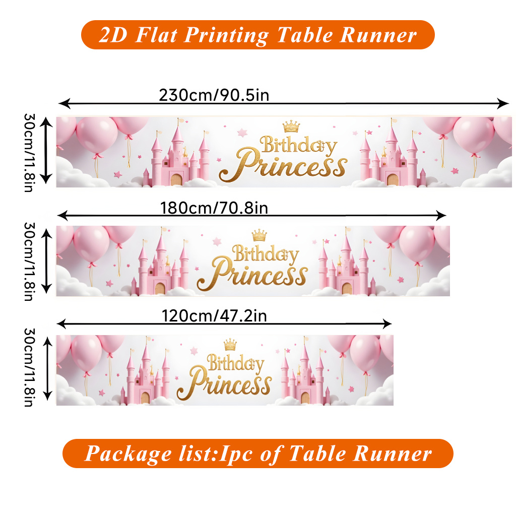 TEMU Chemin de table plat 2D à imprimé 1pc, chemin de table en polyester pour fête d'anniversaire Princesse, chemin de table pour centre de table de