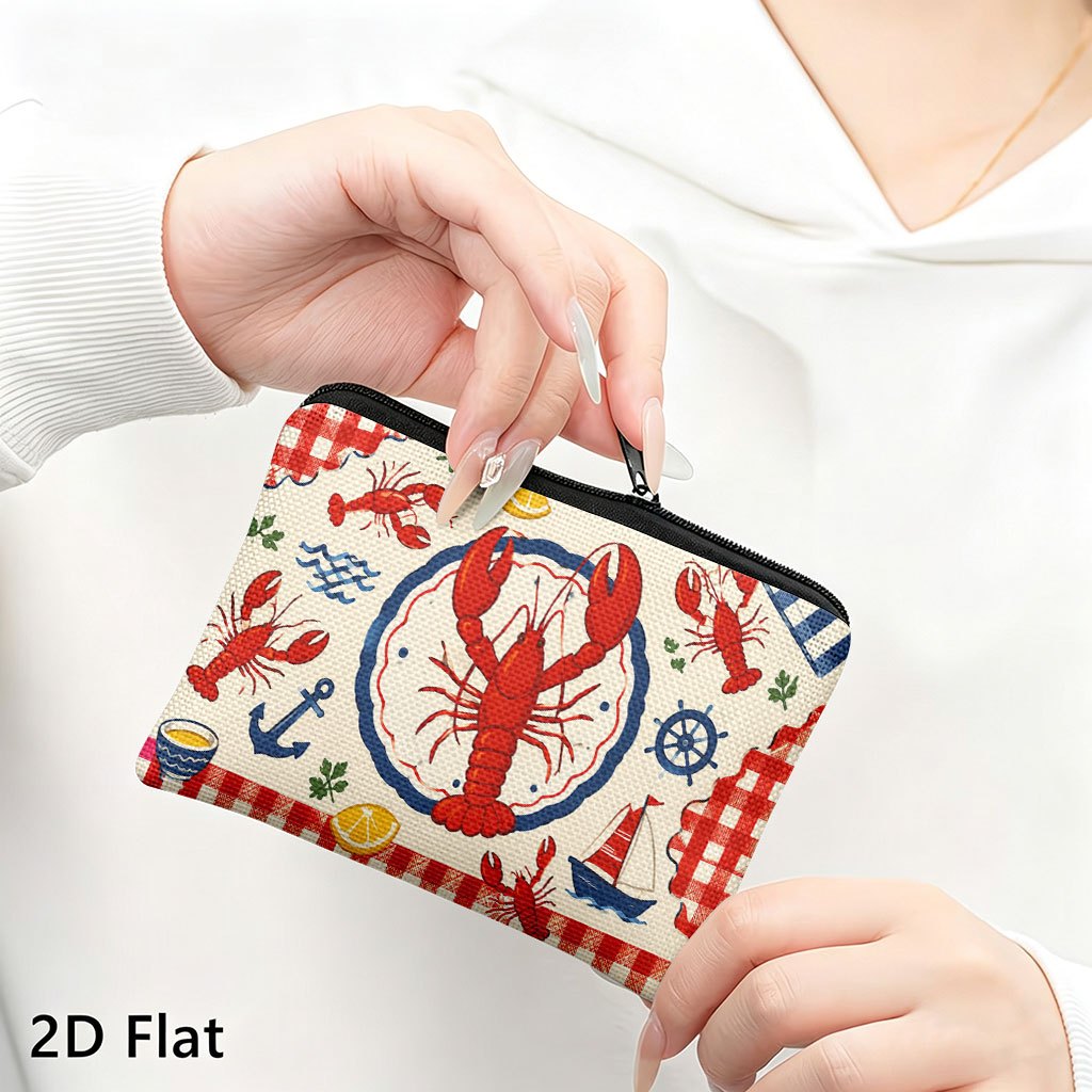 TEMU Coin Purse 1pc, Lobster Ocean Tablecloth, A Portable Pouch With Fun Double-sided Printing. Storing , Keys, Cards, And Earphones. A Compact