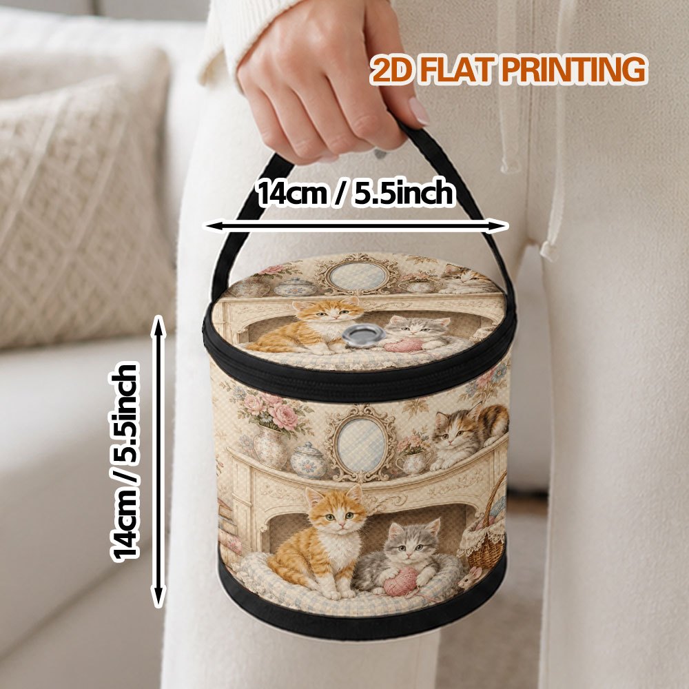 TEMU 1pc Cute Kitten & Flower Yarn Holder Suitable For Knitting Supplies, Foldable Yarn Bag With Yarn Storage, Portable For Crochet Crafts, Travel,,