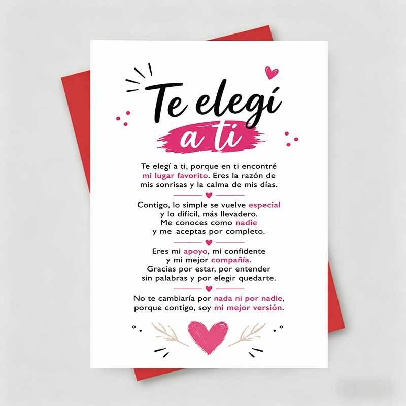 TEMU 1 Tarjeta de felicitación + 1 sobre, tarjeta de San Valentín, diseño con de corazones "Te elegí a ti", para pareja, tarjeta minimalista para de