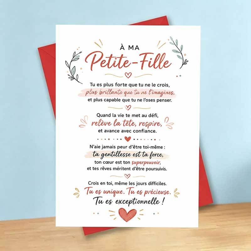 TEMU 1 Carte de vœux + 1 Enveloppe Carte de vœux en français pour petite-fille de la part des grands-parents Carte à message inspirant pour