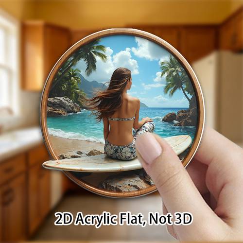 1 pz. magnetico 2d piatto in acrilico e gomma, - che guarda lorizzonte dellisola in bikini - per gli dei , gli appassionati di spiaggia e i regali per le estive