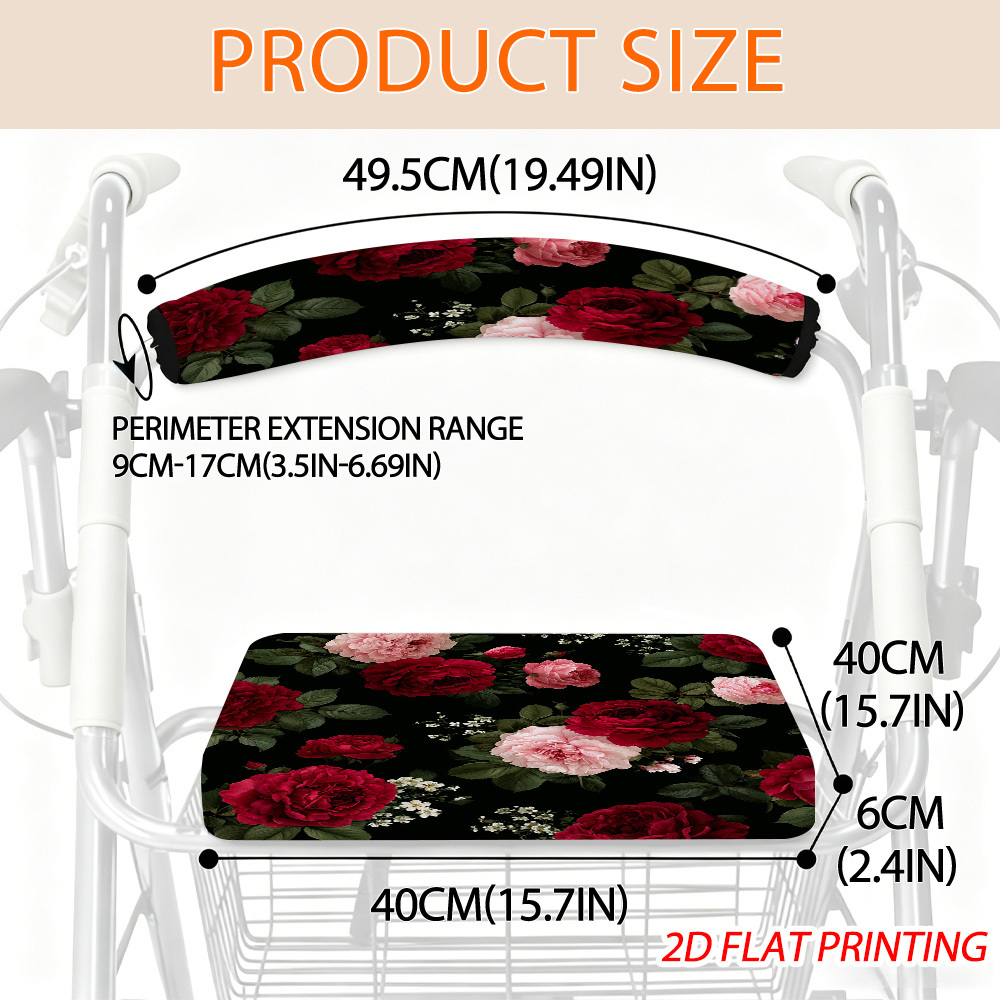 TEMU Universal Rollator Seat And Backrest Cover Set With Red And - Soft Washable Walker Accessories - Perfect Gift For Elderly Men And Women