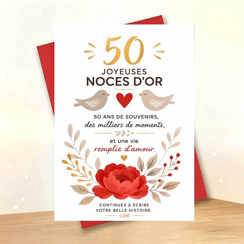 TEMU 1 Carte de vœux + 1 Enveloppe anniversaire de mariage avec des oiseaux et un motif de fleur rouge Carte de vœux avec enveloppe Thème de élégant