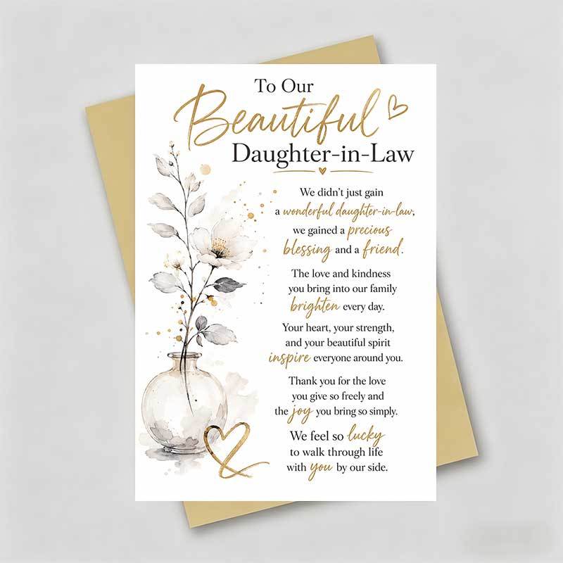 TEMU 1 Greeting Card + 1 Envelope Elegant Floral Birthday Greeting Card, Vase With Flowers "to Our In Law", For Daughter In Law, Birthday Minimalist