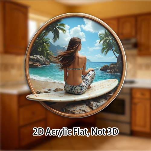 1 pz. magnetico 2d piatto in acrilico e gomma, - che guarda lorizzonte dellisola in bikini - per gli dei , gli appassionati di spiaggia e i regali per le estive