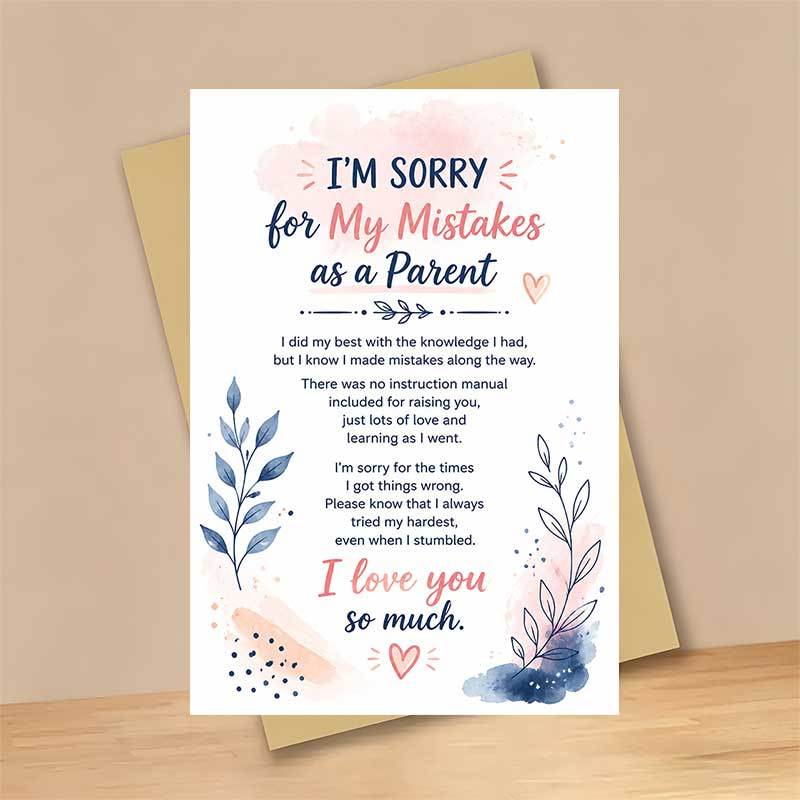 TEMU 1 Greeting Card + 1 Envelope Mother Day Greeting Card, Watercolor Floral "i Am Sorry For My ", Suitable For Family, Mother Day Watercolor Note