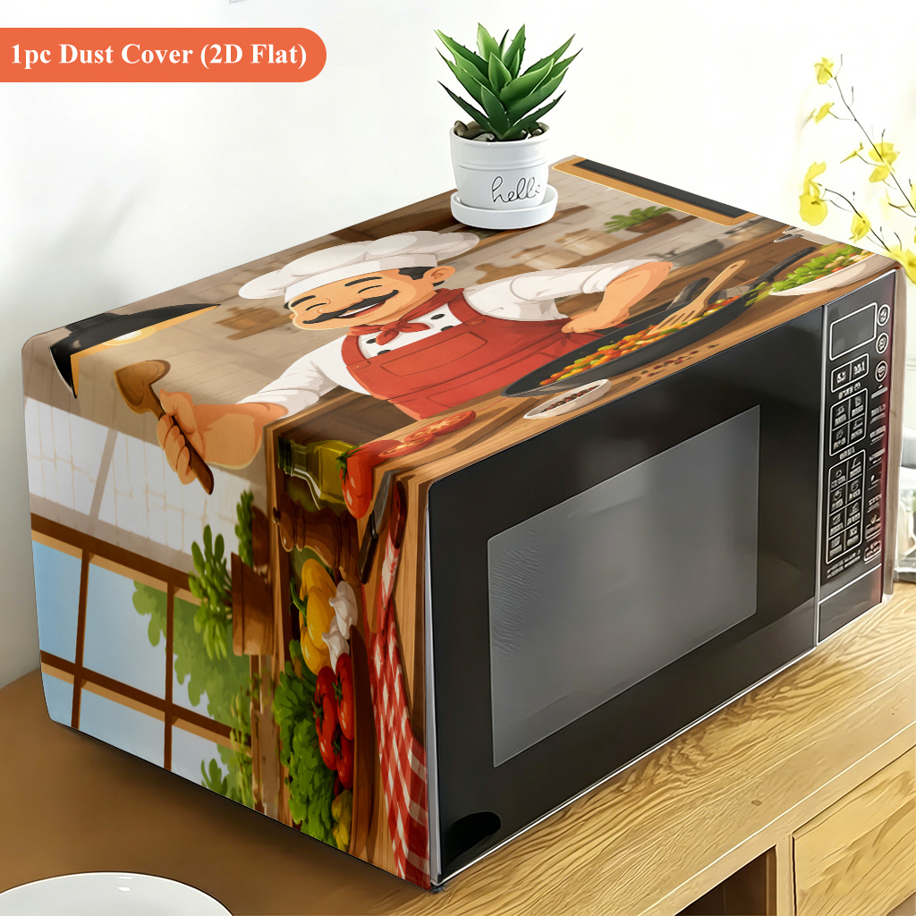 TEMU 2d Flat 1pc, Printed Decorative Microwave Oven Cover, Suitable For Microwave Oven Dust Covers, Oven Decorative Covers, Kitchen Decorations And