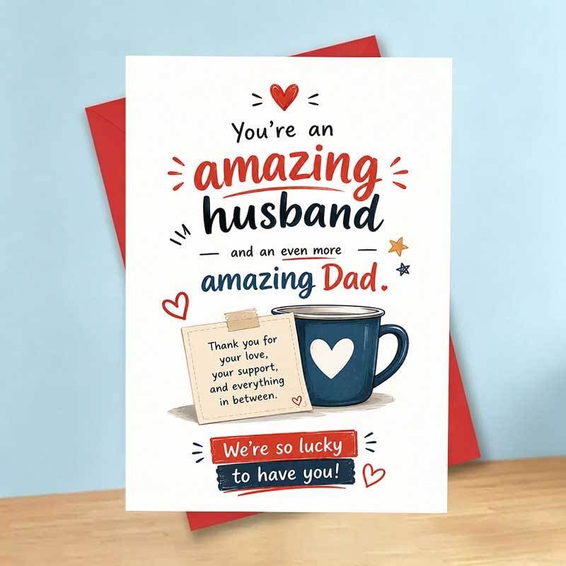 TEMU 1 Greeting Card + 1 Envelope Amazing Husband And Dad Greeting Card Fathers Day Birthday Anniversary Appreciation Gift For Him Father From Wife
