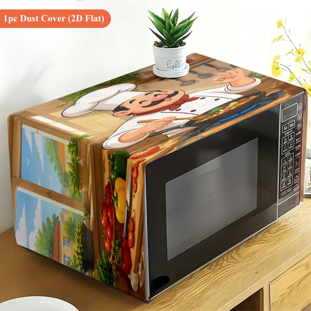 TEMU 2d Flat 1pc,, Printed Decorative Microwave Oven Cover, Suitable For Microwave Oven Dust Covers, Oven Decorative Covers, Kitchen Decorations And