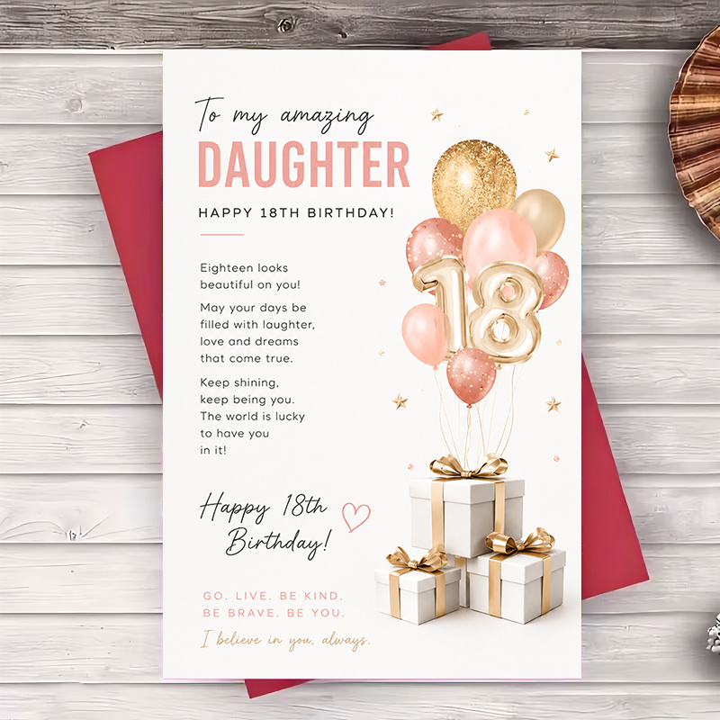 TEMU 1 Envelope And 1 Funny Greeting Card Happy 18th Birthday Card For Daughter With Elegant Balloons And Gift