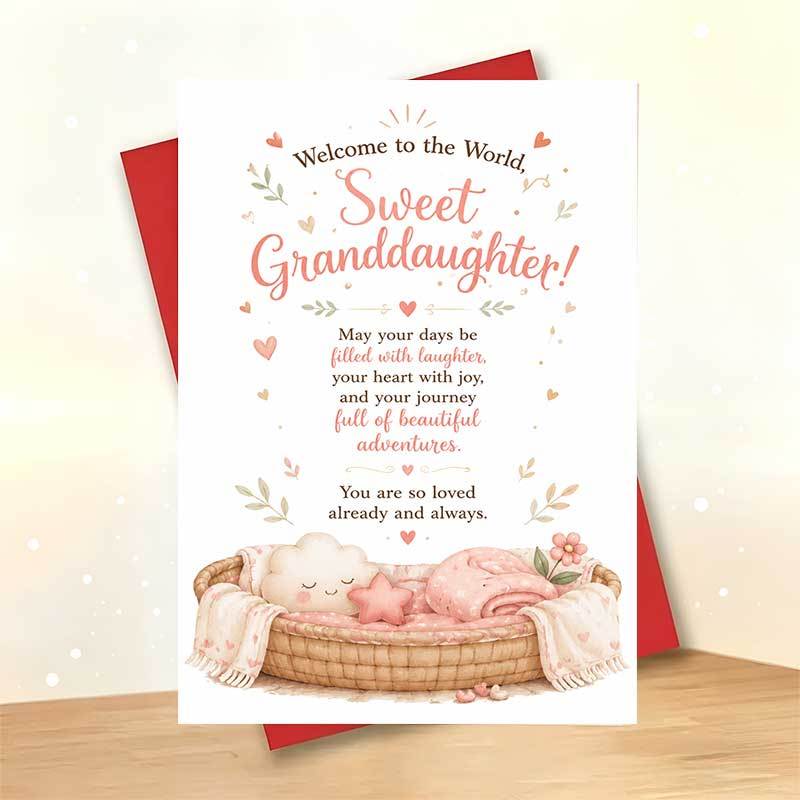 TEMU 1 Greeting Card + 1 Envelope Sweet New Granddaughter Card, "", Suitable For Granddaughter, New Granddaughter Watercolor Card.