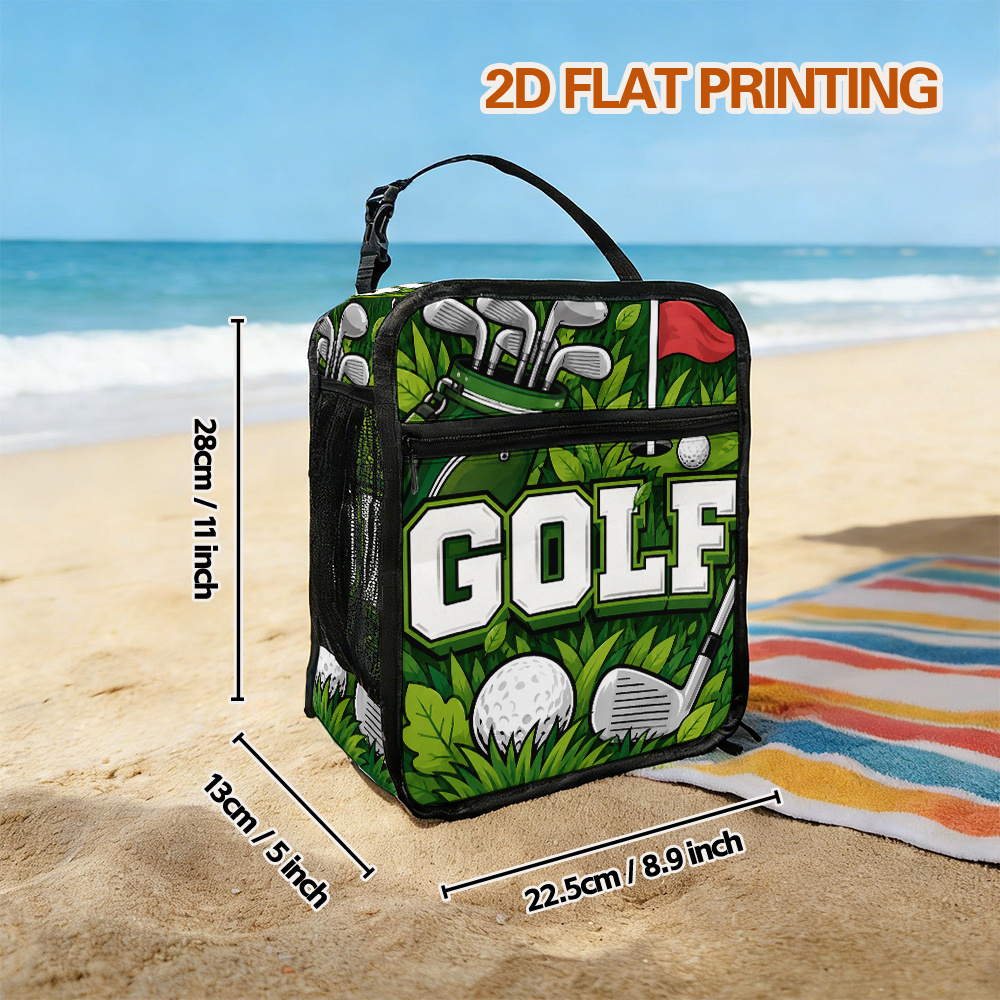 TEMU 1pc Jiriaya Insulated Lunch Cooler Bag Suitable For , Reusable Thermal Lunch Box Carrier With Oxford Cloth, Golf-themed Design, Zipper Closure &