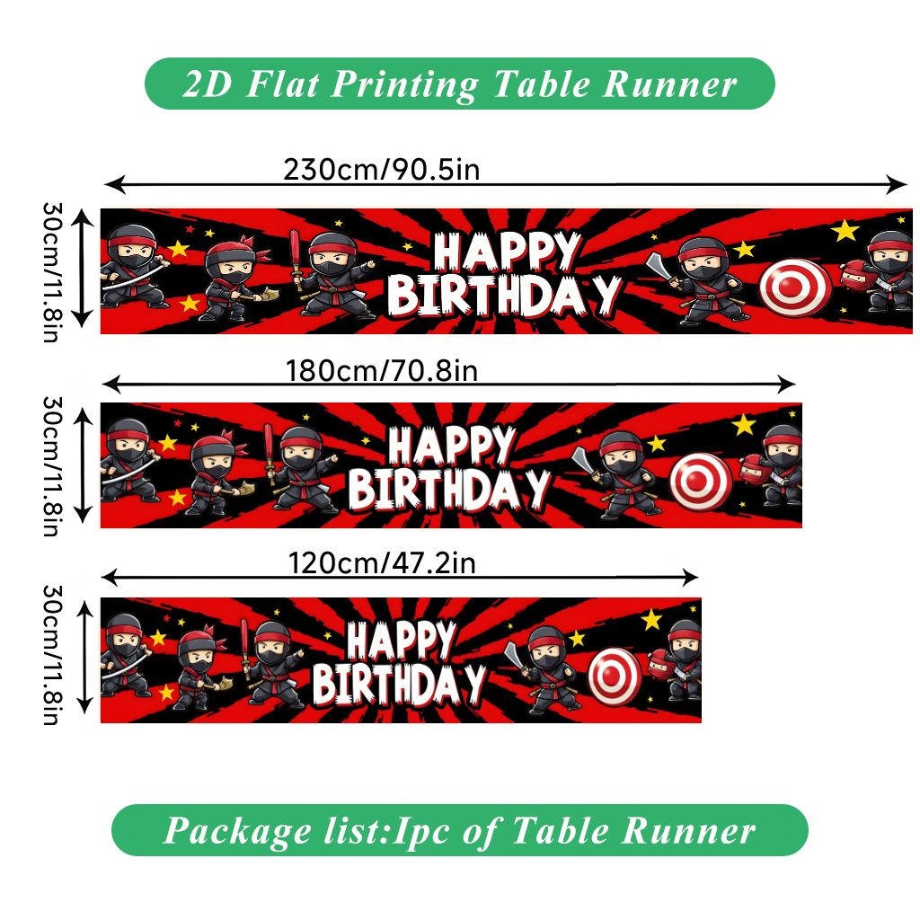TEMU 2d Flat Printing Table Runner 1pc, Ninja Party Birthday Card Polyester Table Runner, For Holiday Dining And Home Decor, Indoor/outdoor Party