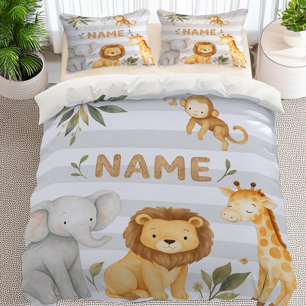 Customized Safari Animals Themed Duvet Cover Set