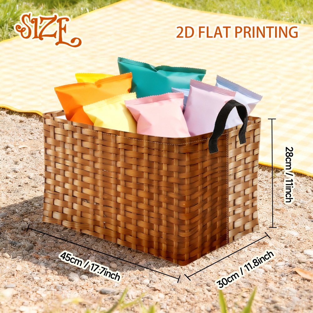 TEMU Panier de rangement ouvert surdimensionné 1 pièce à motif de texture tissée, plat 2D, panier carré Oxford avec cadre en métal, panier à linge