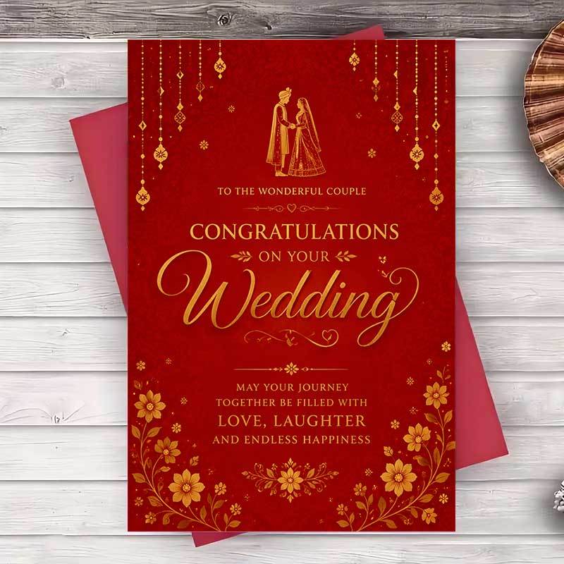 TEMU 1 Envelope And 1 Greeting Cardelegant Indian Wedding Greeting Card For Red And Golden Marriage Ceremony And Anniversary Wishes Greeting Card