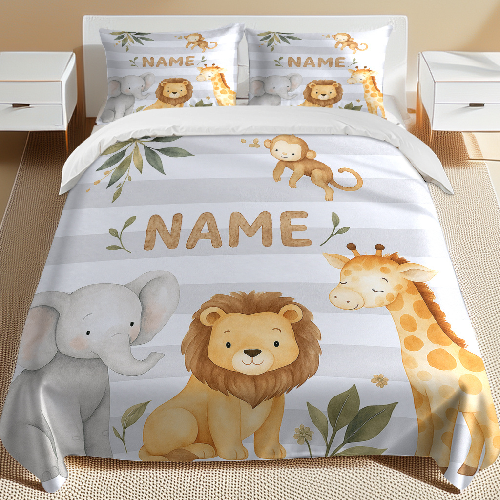 Customized Safari Animals Themed Duvet Cover Set