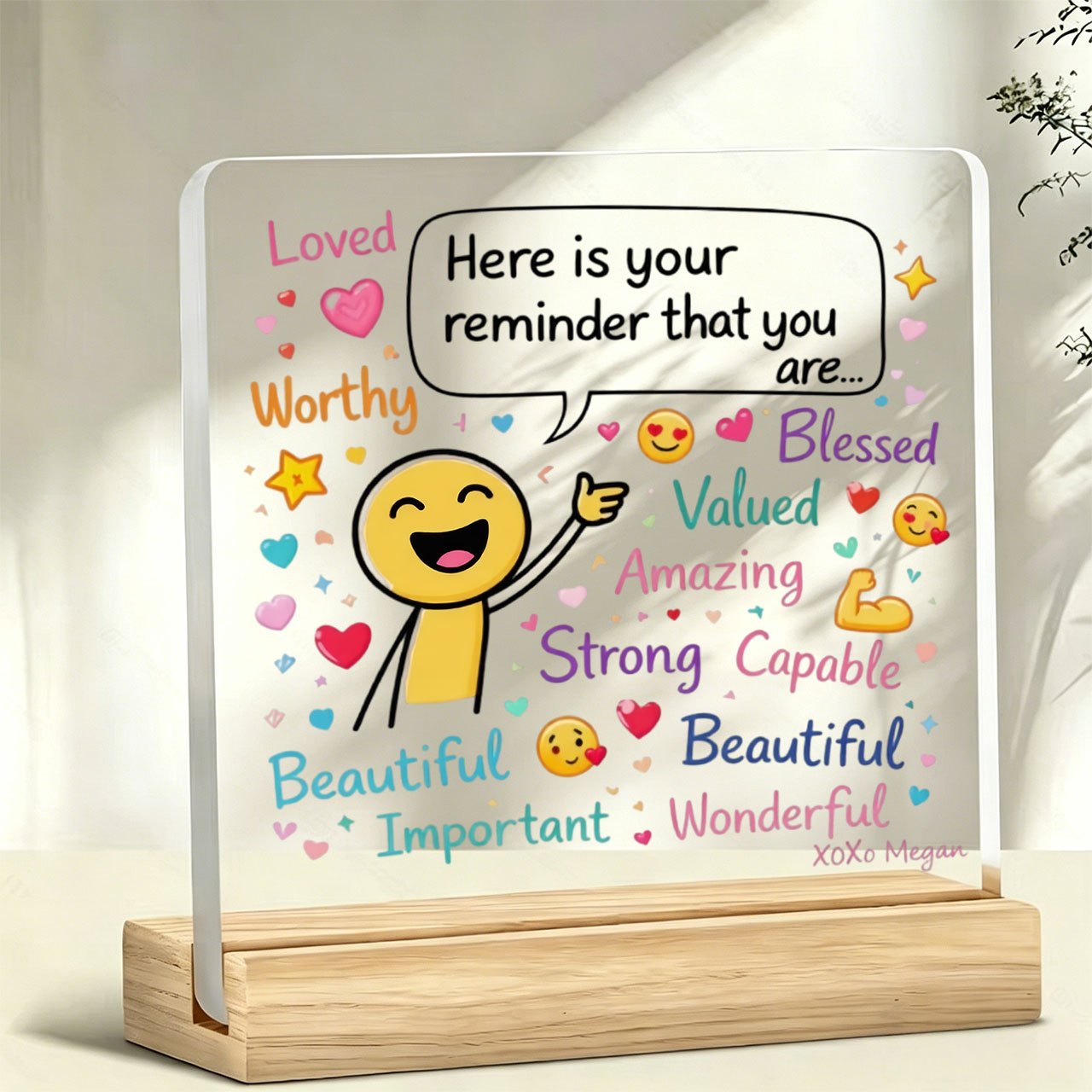 TEMU [2d Flat] 1pc And " " Slogan Ornament, Warm And Inspirational Slogan, Acrylic Ornament With Wooden Base, Paperweight, Desk Ornament, Office Desk