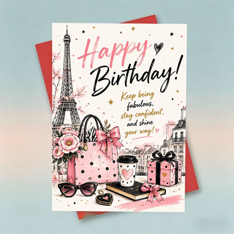 TEMU 1 Greeting Card + 1 Envelope | Themed Birthday Greeting Card With And Fashion Additions, Featuring Motivational Message "keep Being Fabulous, ,