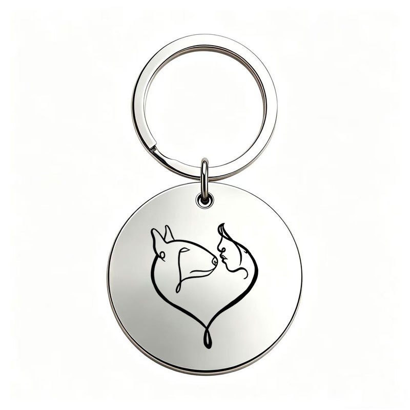 TEMU 1pc Bull Terrier And Owner Art Metal Keychain, Laser Engraved Women's Keyring, Pet-themed Pendant, Gift For Dog Lovers, Niche High-end Accessory