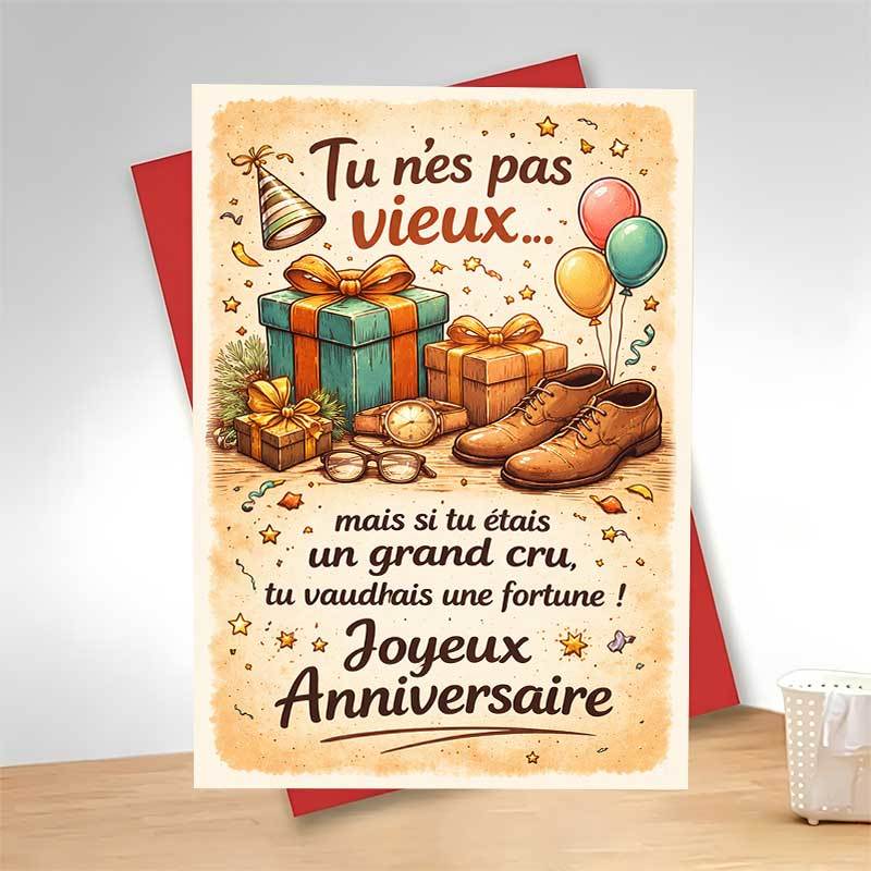 TEMU 1 Greeting Card + 1 Envelope Elegant Festive Birthday Greeting Card, Featuring Gift Boxes Balloons And With French Text Meaning You Are Like A