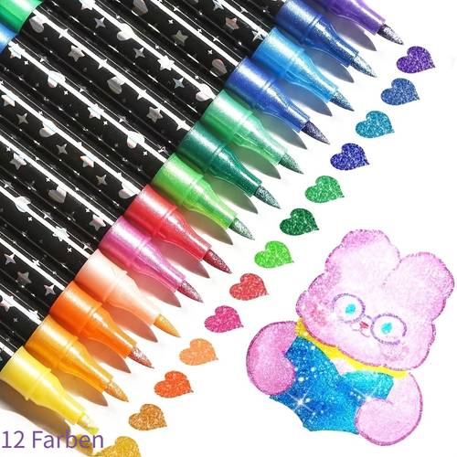 12/24 farben zufällige farbe dual-tip glitzer stift mit schnelltrocknender tinte - präzisionsspitze, entwickelt für scrapbooking, kartenherstellung, journaling, 24-farben dual-tip zeichenstift - glitzer marker kollektion für studenten, künstler und bastelbedarf
